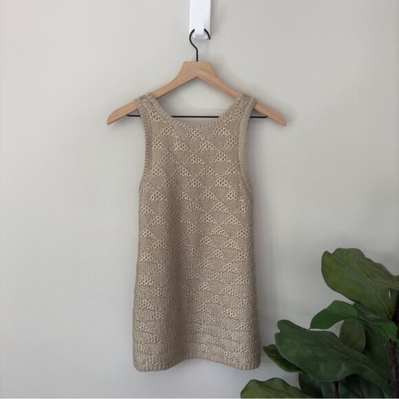 Anthropologie Moth Gold Sheen Shimmer Tight Knit Tank Top Sleeveless Round Neck - Picture 2 of 8